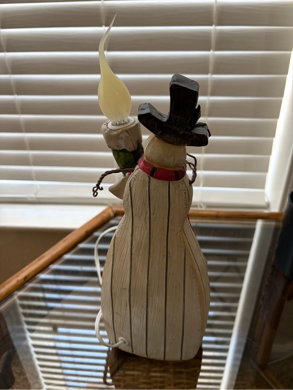 Vintage Snowman Night Light Table Lamp with Red Scarf